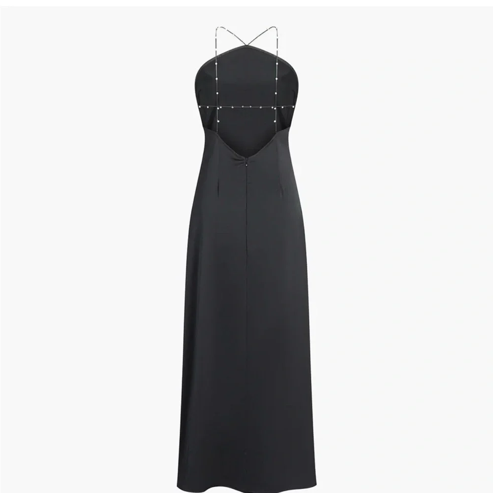 Commense Black Satin Slip Maxi Dress with Chain Straps - Picture 4 of 14